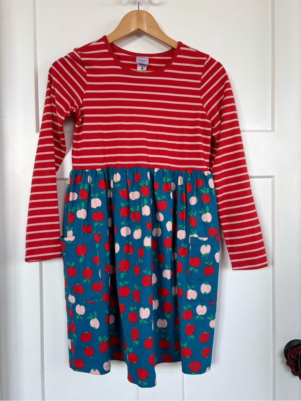 Hanna Andersson Girls Striped and Apple Print Long Sleeve Dress US 12